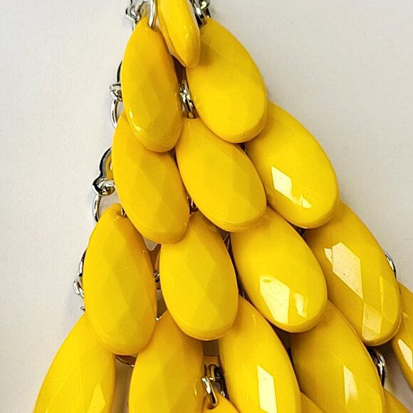 Yellow Glass Bead Long Earrings Chandelier Teardrop Diamond Shape Drop Earrings - Picture 4 of 7
